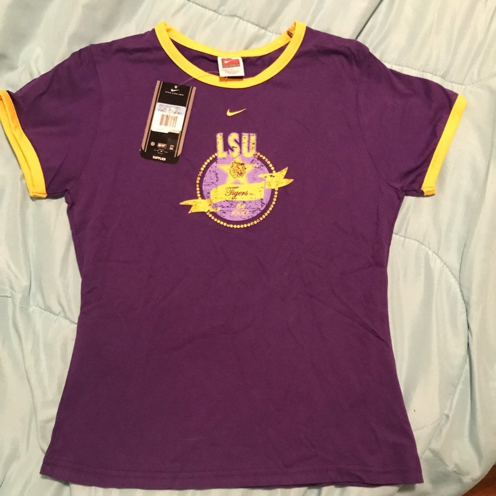 NWT Nike LSU Tigers Purple and Gold Logo Short Sleeve Tee